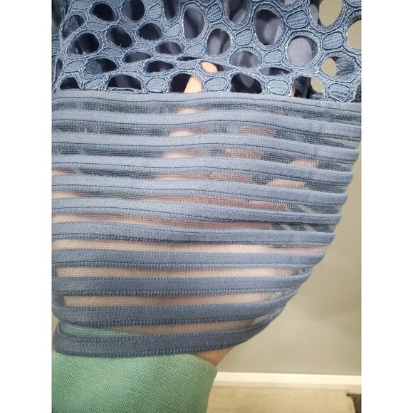 Lane Bryant Blue Sleeveless Geo Eyelet Lace Mesh A Line Fit & Flare Dress Sz 24 - Picture 6 of 16